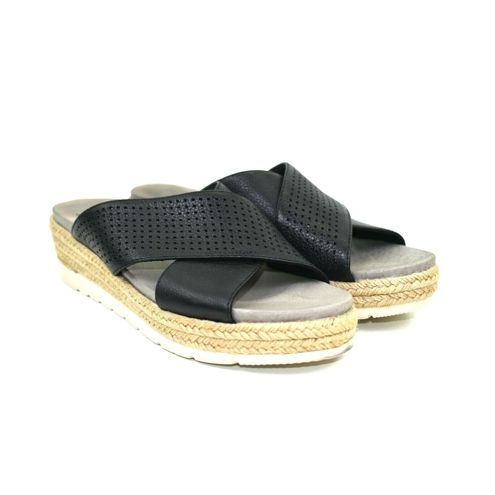 Earth Shoe Modena Marigold Womens Black Leather Sandals Espadrilles Size 9.5